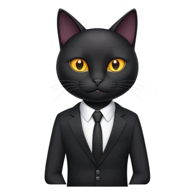 A black cat in a black business suit and the name PrimeCopy next to it sticker