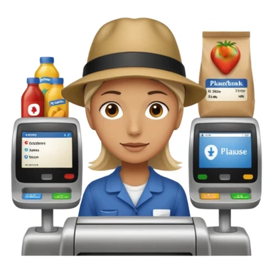 Eine Person die an der Supermarktkasse steht. Die Kasse ist gekennzeichnet als Plauderkasse. sticker