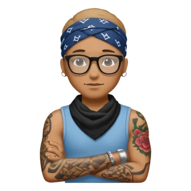 character with bandana and glasses and tattoed sticker