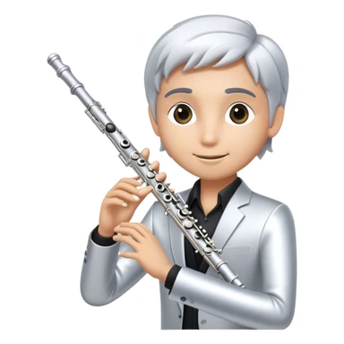 Cinematic Realistic Flute, polished silver metal with precise keywork, soft reflections of warm light dancing along its length, a musician’s delicate fingers pressing the keys, glowing with a sleek and elegant charm. sticker
