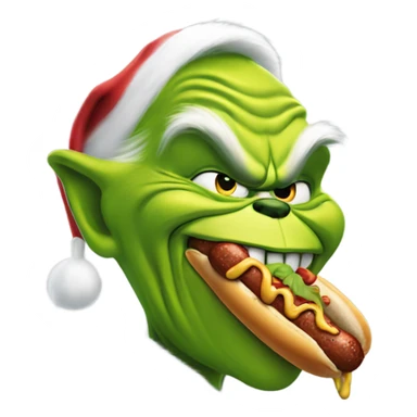 The grinch shoving a hotdog down his throat sticker