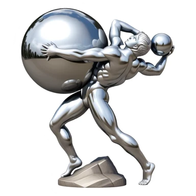 sorayama Sisyphus carrying big sphere on his back sculpture sticker