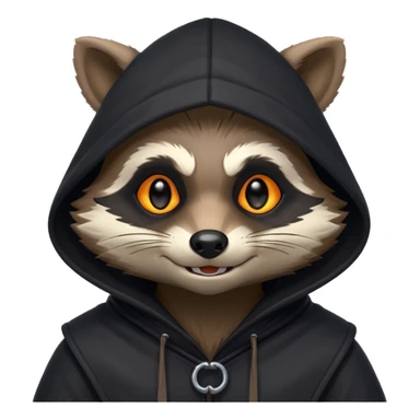 gothic thief raccoon portrait, head and shoulders only, dark hood, glowing eyes, mysterious sneaky grin, 3D cartoon, mobile game icon style, clean background, no text, no watermark
 sticker
