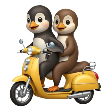 Penguin and otter on moped sticker