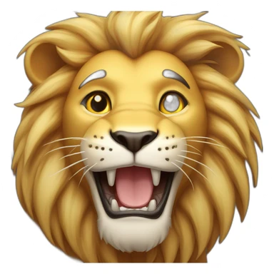 beaming face lion with smiling eyes (robust and muscular build, showcasing its strength and dominance. - Its fur will be a rich golden color) sticker