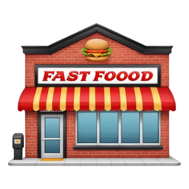 front of fast food building with awning, windows, and a glass door in the center sticker