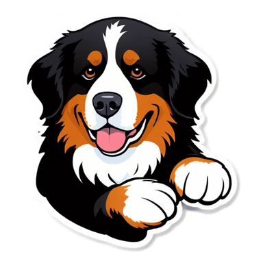 Bernese mountain dog driving a Mazda sticker