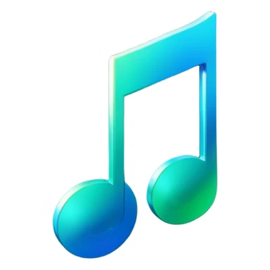 music icon, shining, 3D gradient blue to green music icon logo note  no background unique y2k clipart sticker