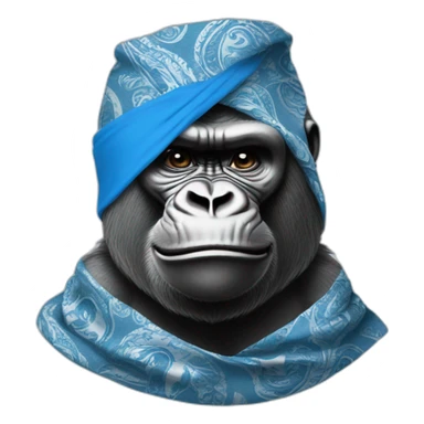 A gorilla wearing a blue bandanna with Paisley pattern around neck sticker