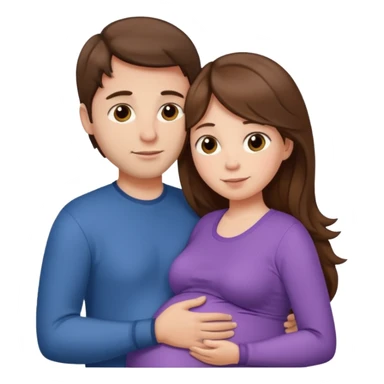 

“Pregnant woman with long brown hair and fair skin and man with short brown hair and fair skin hugging each other.”

 sticker