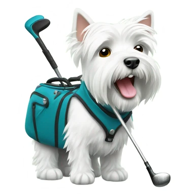 westie with a golf bag sticker