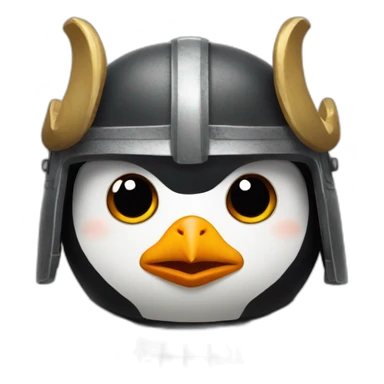 penguin with face wearing samurai helmet with big horns sticker