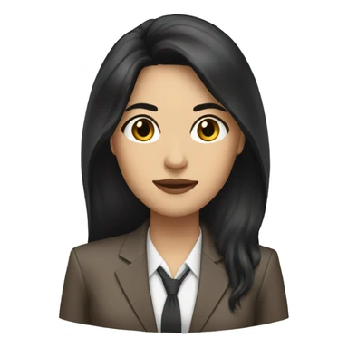 Female defense attorney with long black hair with brown suit sticker