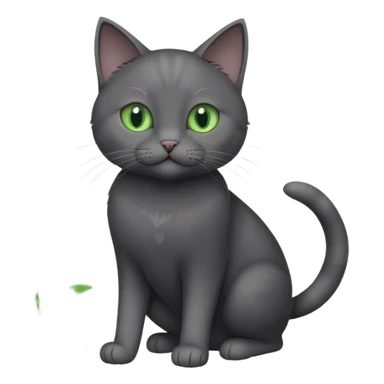 full body gorgeous solid dark grey cat with green eyes, white paws and white whiskers playing sticker