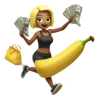 Female banana running with money bags sticker