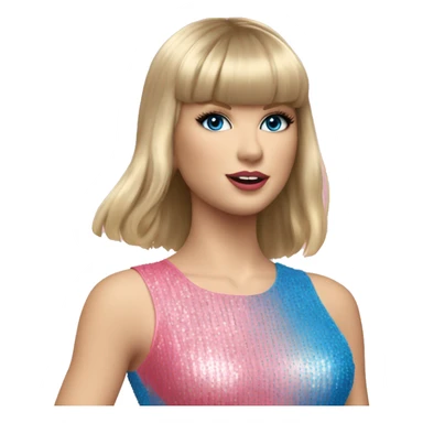 Full body taylor Swift holding microphone and wearing pink and blue body suit with long straight blonde hair and bangs sticker