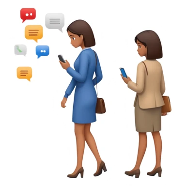 woman walking away from phone with multiple unread message notifications, dismissive expression, turning her back on conversation, phone showing several ignored texts, emotionally detached look sticker
