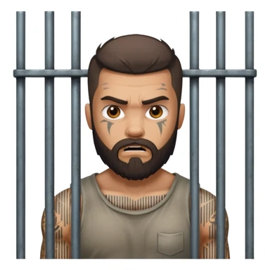 angry tattooed bearded boy male prisoner with prison cell bg sticker