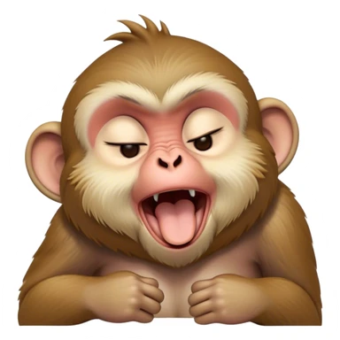 Cinematic Cute Yawning Macaque Portrait Emoji, Head tilted slightly with a dramatic, wide-open yawn, showcasing a gently textured face with half-closed, sleepy eyes and an open, relaxed mouth, Simplified yet irresistibly adorable features, highly detailed, glowing with a soft, cozy glow, high shine, relaxed yet expressive, stylized with a dash of whimsical charm, soft glowing outline, capturing the essence of a drowsy yet affectionate primate that appears ready to stretch out for a nap! sticker