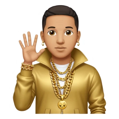 Daddy Yankee with dark brown hair, gold outfit l sticker
