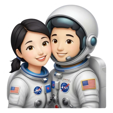 Asian astronaut couple kissing  sticker
