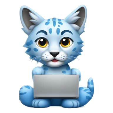 A blue lynx with a laptop sticker