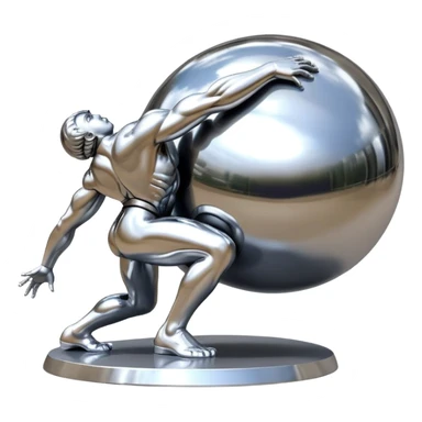 sorayama Sisyphus pushing up big sphere on his back sculpture sticker