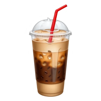  plastic cup of iced coffee with one straw. sticker