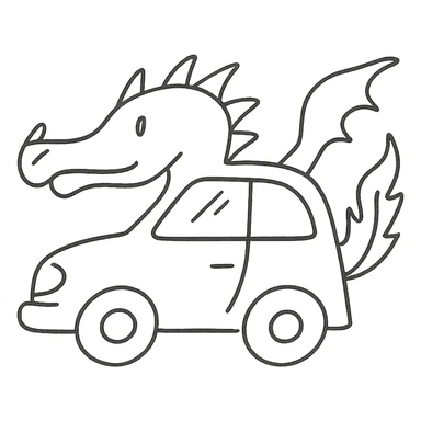 hand-drawn outlined icon of a car inspired by a dragon sticker
