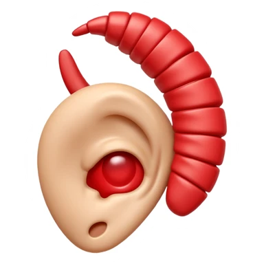 3D iPhone style emoji of a human ear with a “no sound” or “muted” symbol, realistic ear texture, red crossed line over sound waves, isolated on white background, soft shadows, high detail, playful and cute. sticker