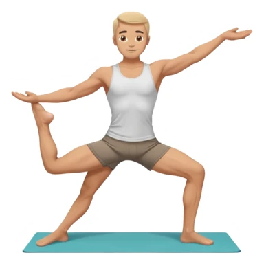 man performing Astavakrasana (Eight-Angle Pose) yoga position. The character has a friendly face, wearing simple athletic shorts. sticker