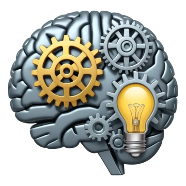 brain with lightbulb and gears, critical thinking sticker