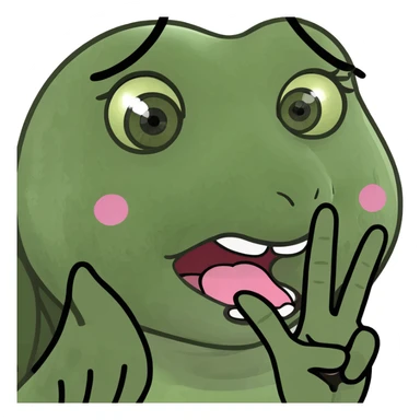 girly character sticking tongue out and showing peace hand sign, meme emoji style, big eyes, silly face sticker