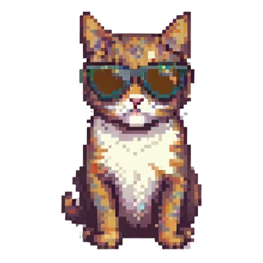 pixel art cat with sunglasses and retro vibe sticker