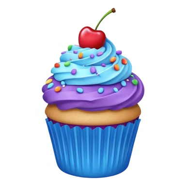 Cartoon Cupcake: blue cream, purple paper, sprinkles with cherry on top  sticker