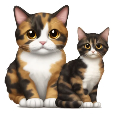 tortie cat (brown and golden) next to a semi fluffy calico kitten sticker