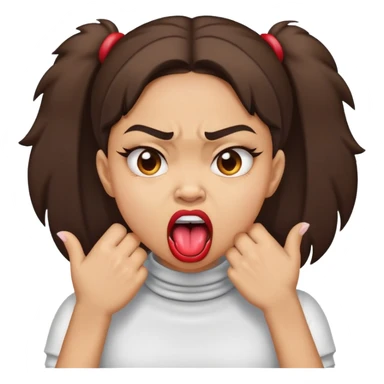 a lightskin girl holding her hands on her throat with her tongue out and angry face sticker