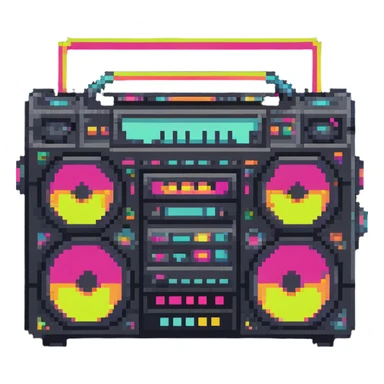 boombox with 1980s vibe, bright colors sticker