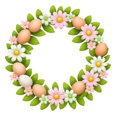 flower wreath with yellow, pink and white and green pastel colors, in a shape of an egg sticker