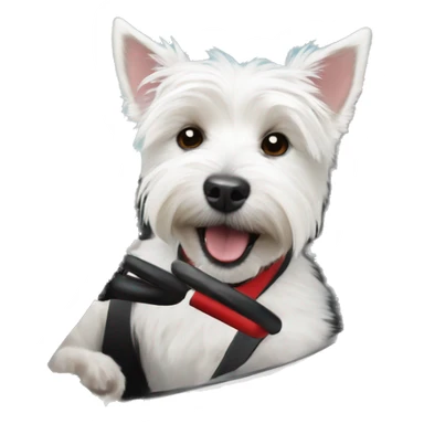 Westie dog driving a go kart  sticker