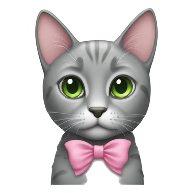 Grey cat with pink bow and green eyes sticker