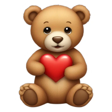 a cute teddy bear, sitting, full body, hold a red heart sticker