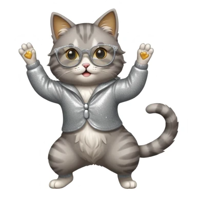 A cat with sparkly glasses dancing awkwardly on its hind legs.


















 sticker