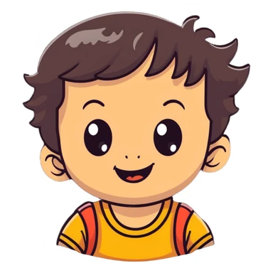 happy smiling toddler face with big eyes, medium skin tone, and dark wavy hair sticker