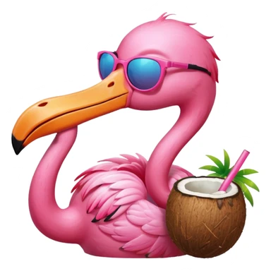 a flamingo with sunglasses and drinking a coconut, very beach summer vibes sticker