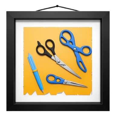 Représente moi une création de maquette avec des ciseaux du papier du scotch du fil etc sticker