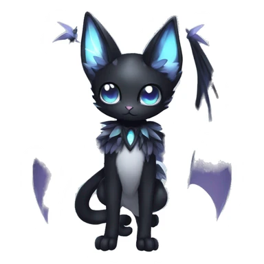 Shiny Shy Cool Black beautiful fantasy Kawaii Ethereal Sona Fakemon-cat-animal with bat-wings-ears Full Body sticker