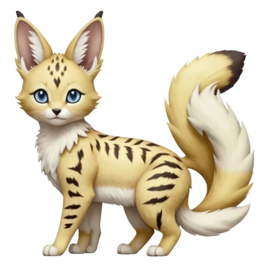 Albino-white, blue-eyed soft natural realistic romantic vintage antique divine beautiful elegant pretty precious cute young youthful  Fakémon-Pokémon-feline-Zeraora-Jolteon-serval-caracal-chinchilla-Minccino-Cinccino-Meowstic-rodent-hybrid-creature with a big fluffy bushy tail (full body) sticker