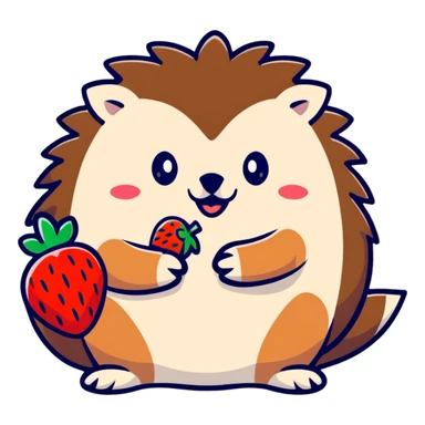 Hedgehog holding a strawberry sticker