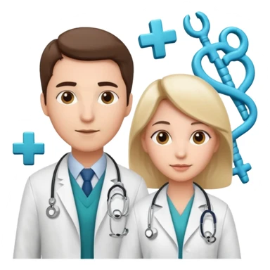 Female doctor and male doctor with medical symbols sticker